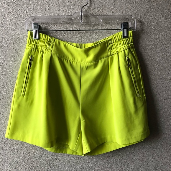 Jennifer Lopez Pants - Jennifer Lopez Neon Yellow High-Waist Elastic Waist Shorts